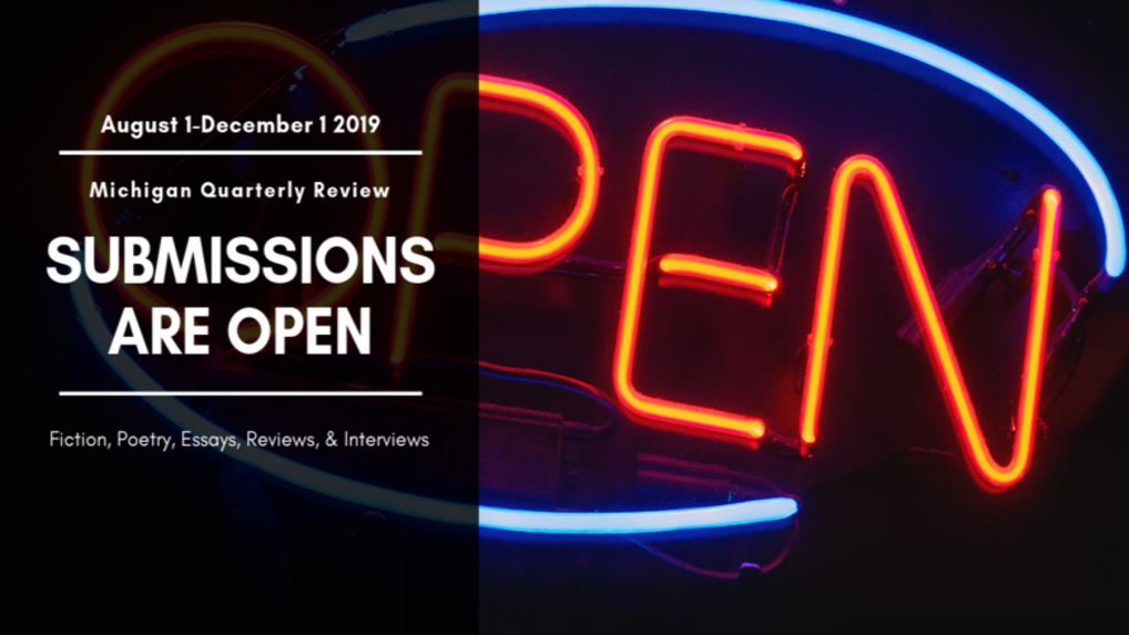 MQR 2019 Call for Submissions, in front of an open sign