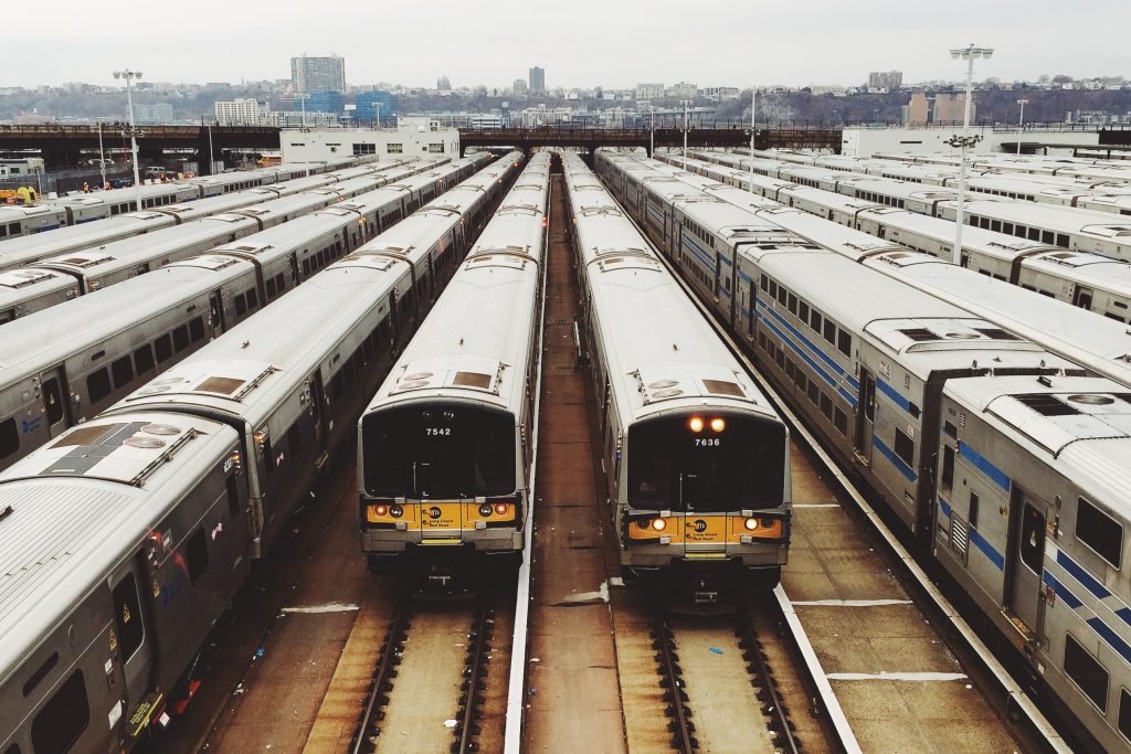 Trains parked outside the station.