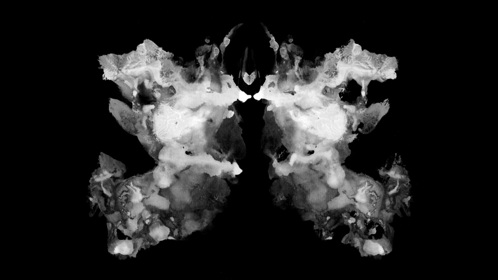Rorschach test ink blot illustration. Psychological test. Silhouette of black butterfly isolated.
