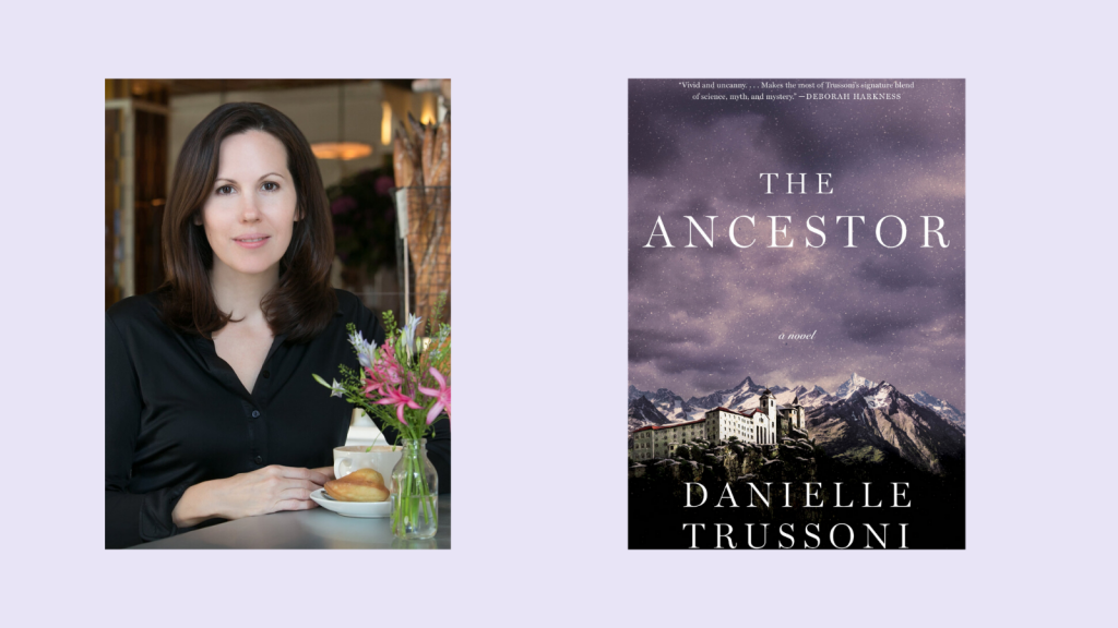 Danielle Trussoni headshot set next to The Ancestor book cover